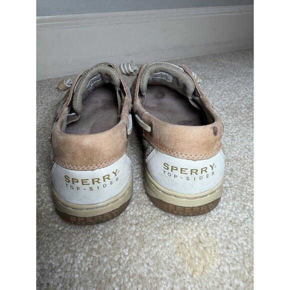 Sperry Songfish Women’s 9M Tan Leather Boat Shoes Loafers Oat Linen - Picture 4 of 7